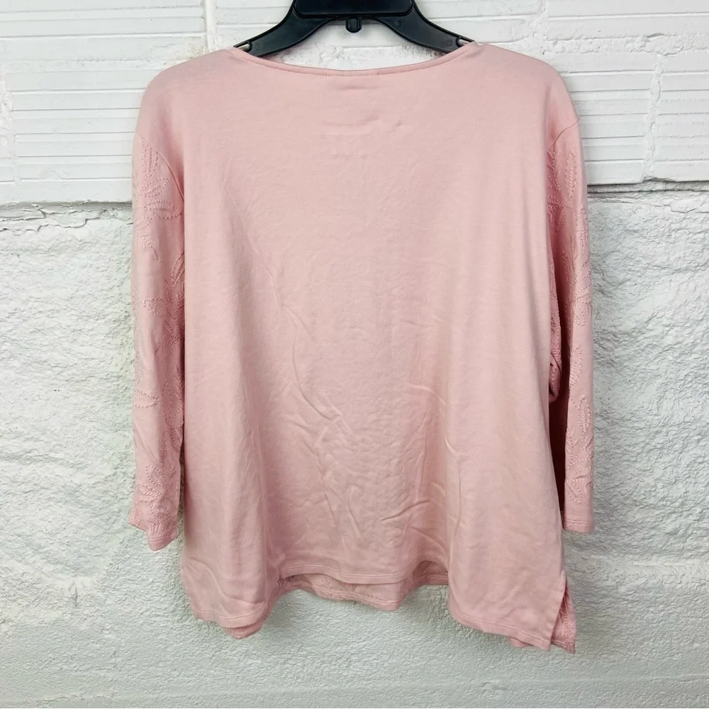 Alfred Dunner Light Pink embroidered Floral Long Sleeve Top size large - Picture 4 of 13